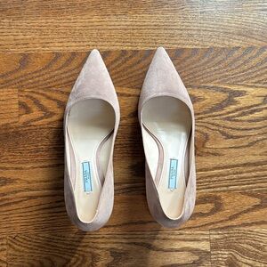 Prada Neutral Pointed-Toe Suede Pumps